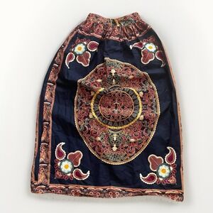 D'iyanu Small Black Floral 100% Cotton Maxi Skirt Boho Made In USA 24" Waist